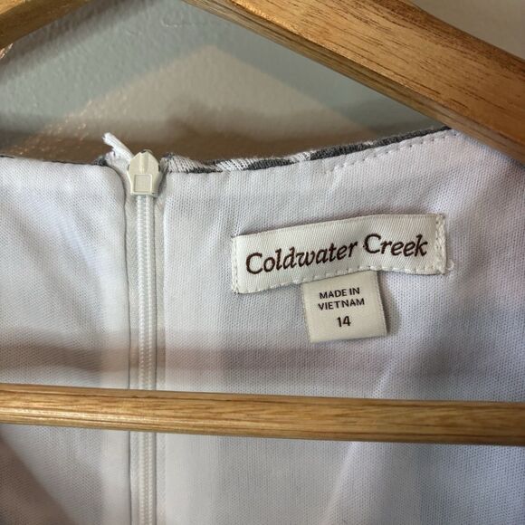 Coldwater Creek Ruched Dress Gray White Polka Dot Career Office Mature Sz 14 - Picture 3 of 8